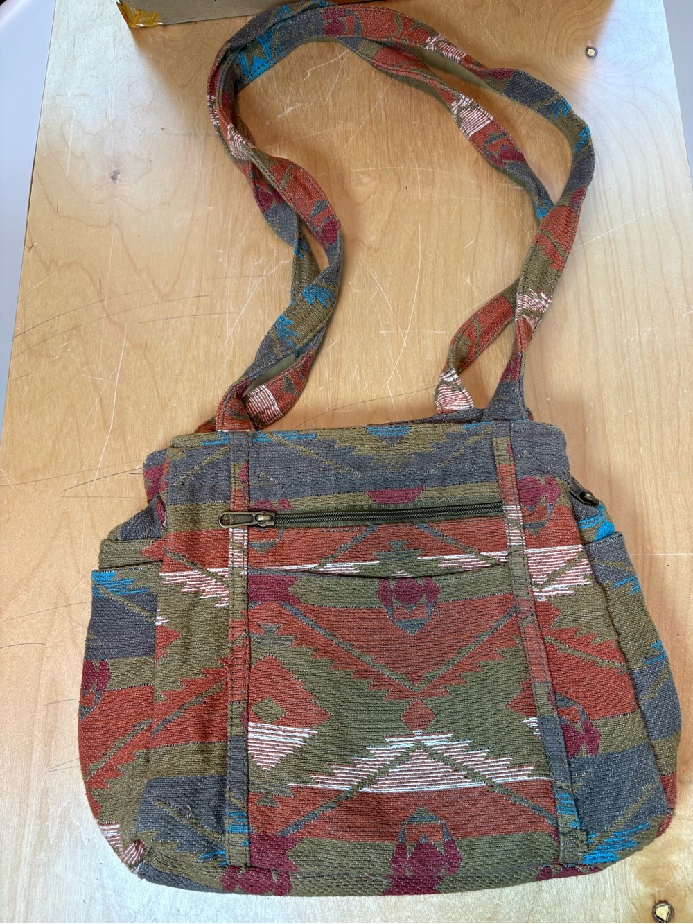 Canyon Sky Multicolor Geometric Zipper Aztec Southwestern Shoulder Bag EUC